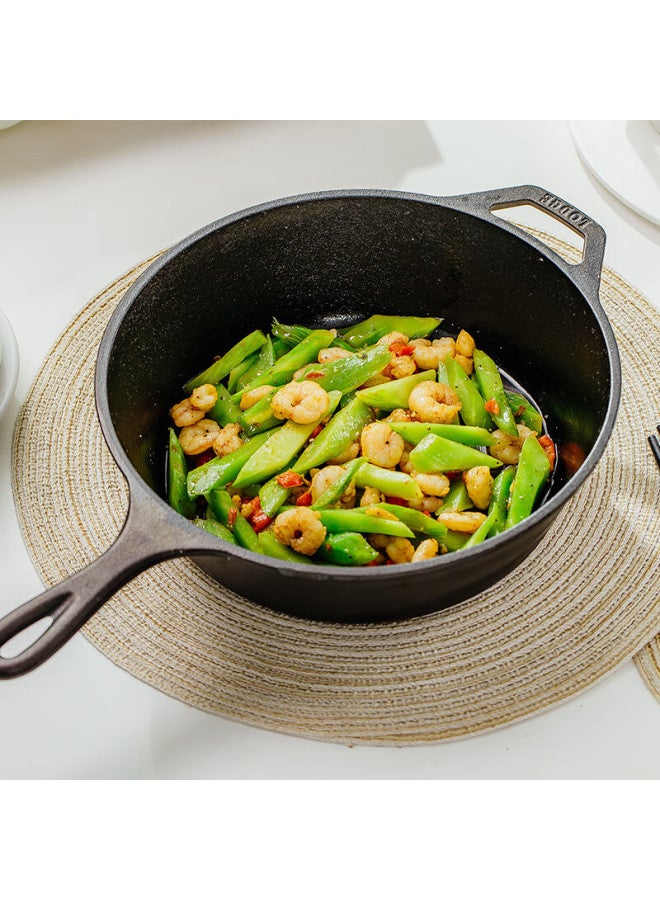Lodge [imported From Usa] 26cm Flat Bottom Deep Frying And Stewing Pot, Non-coated Non-stick Cast Iron Pan L8dsk3 - Image 1