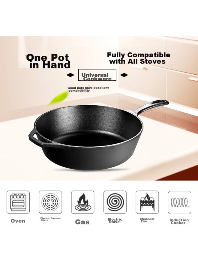 Lodge [imported From Usa] 26cm Flat Bottom Deep Frying And Stewing Pot, Non-coated Non-stick Cast Iron Pan L8dsk3 - Image 4