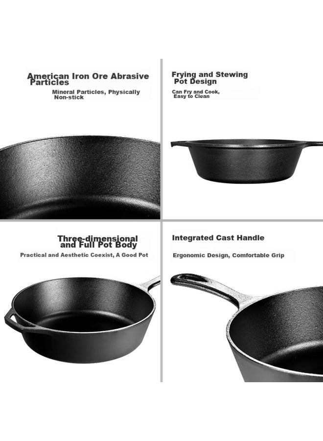 Lodge [imported From Usa] 26cm Flat Bottom Deep Frying And Stewing Pot, Non-coated Non-stick Cast Iron Pan L8dsk3 - Image 3