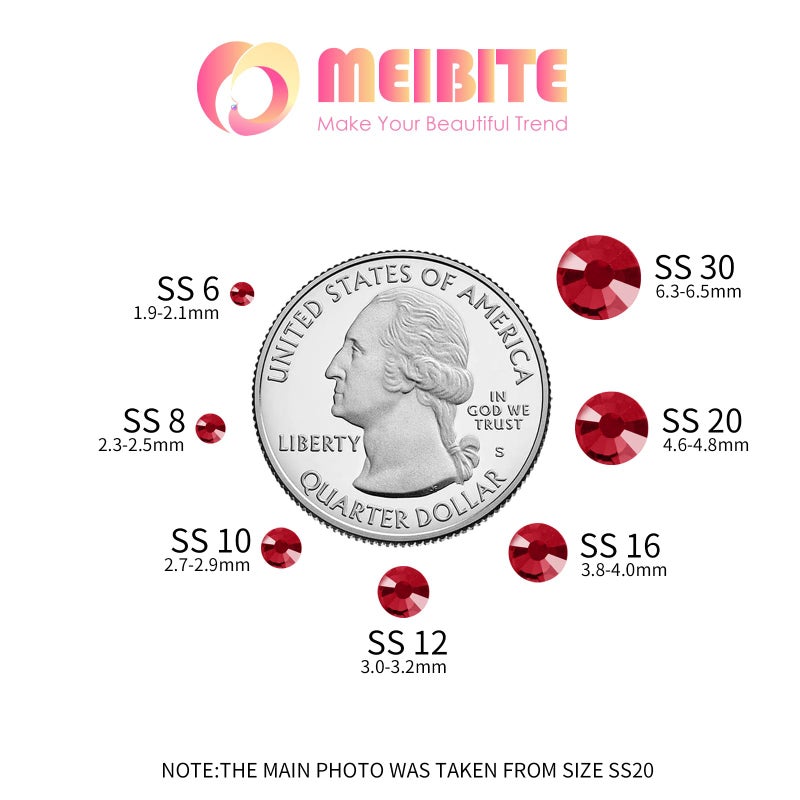MEIBITE 6796PCS Red Hotfix Rhinestones Crystal Stones Glass for Fabric Clothes Shirts Sparkly Flat Back Round with Tweezers and Picking Pen (SS6~SS30 Set) - Image 4