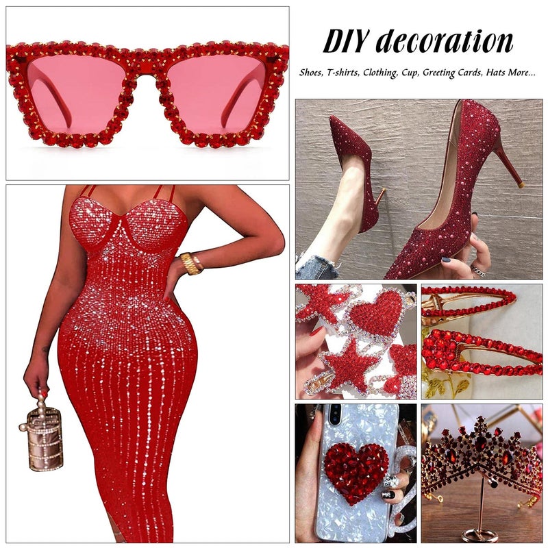 MEIBITE 6796PCS Red Hotfix Rhinestones Crystal Stones Glass for Fabric Clothes Shirts Sparkly Flat Back Round with Tweezers and Picking Pen (SS6~SS30 Set) - Image 2