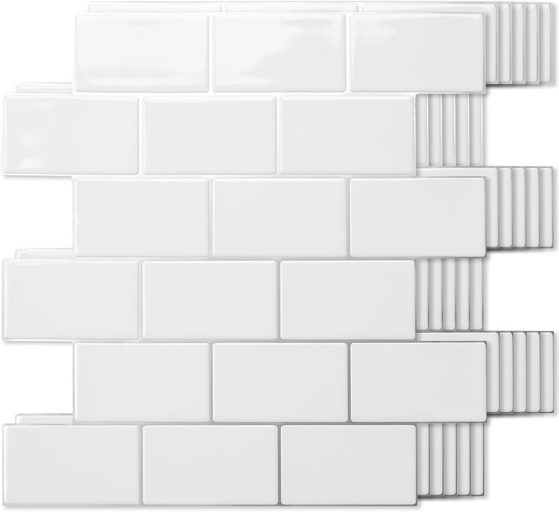 Art3d Peel and Stick White with Silver Grout Wall Tiles – 10-Pack of 12 x12 Thickened Design Backsplash, Self-Adhesive Tile for Kitchen & Bathroom Decor - Image 1