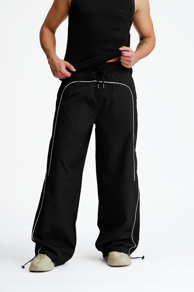 Bonkers Corner Black Sporty Deconstructed Loose Pants for Men's - Image 1