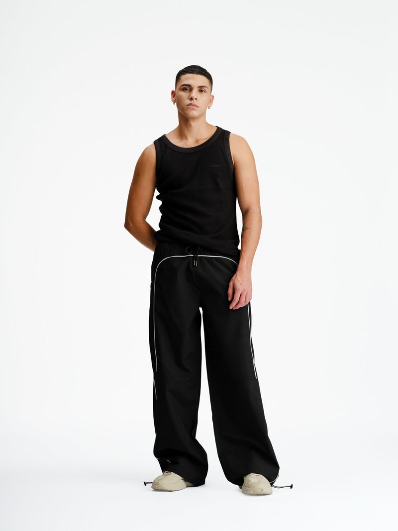 Bonkers Corner Black Sporty Deconstructed Loose Pants for Men's - Image 4