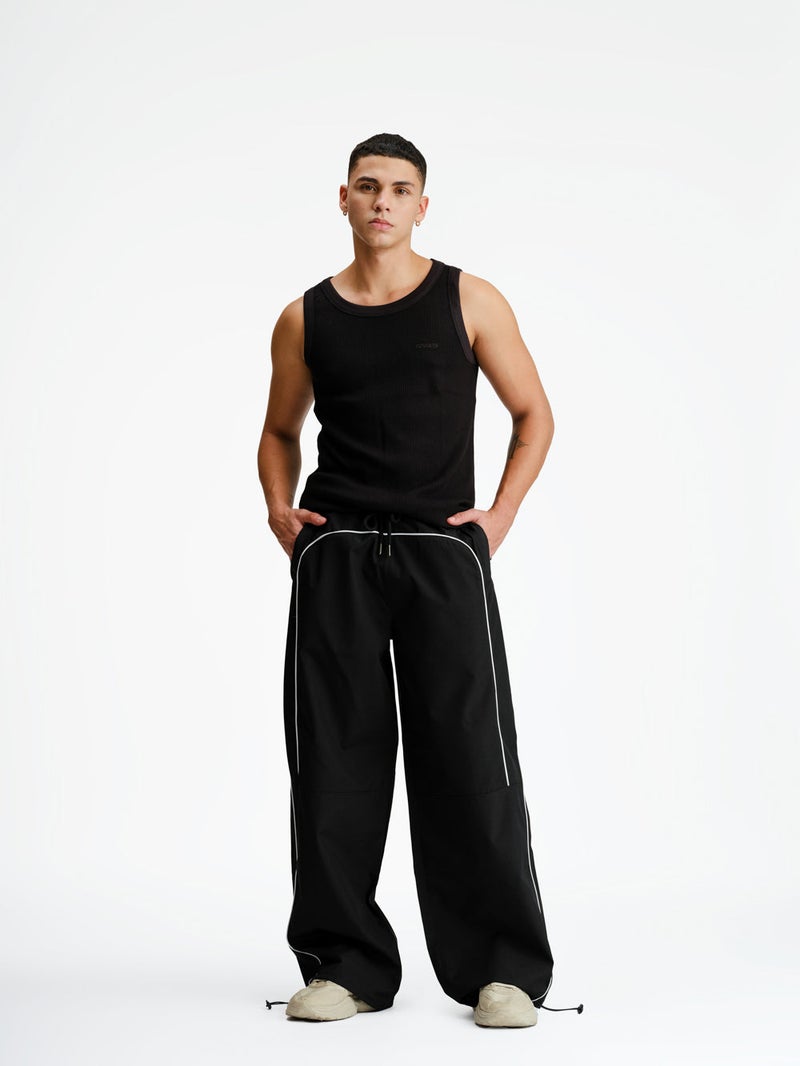 Bonkers Corner Black Sporty Deconstructed Loose Pants for Men's - Image 5