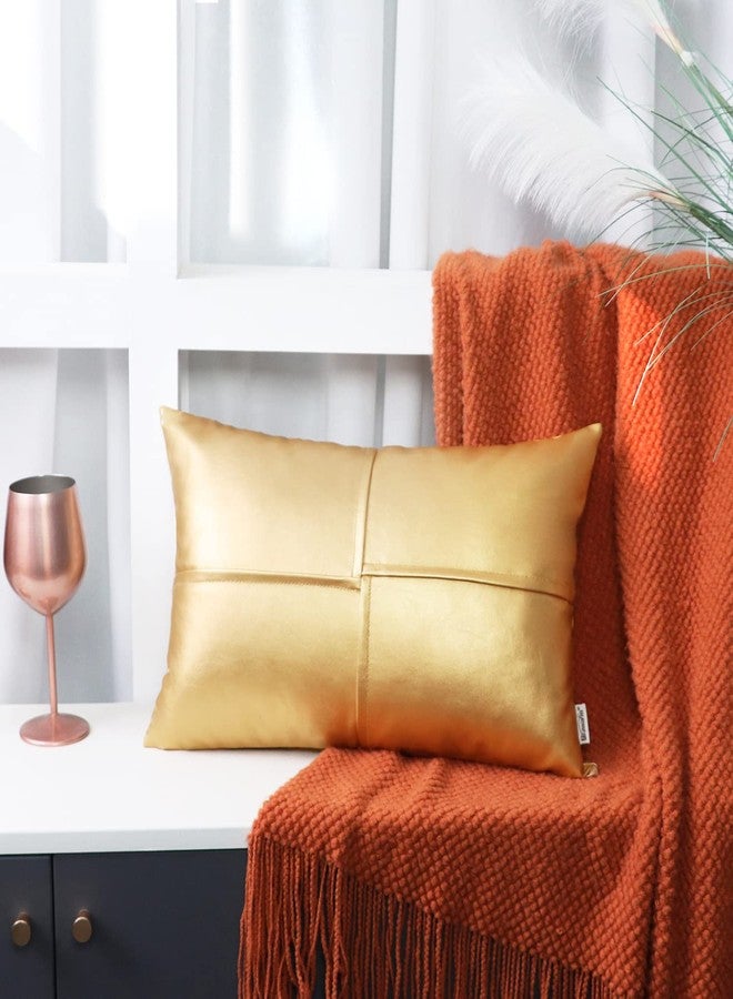 BRAWARM أغطية وسائد رمي من الجلد الصناعي BRAWARM 12 × 20 بوصة، أغطية وسائد قطنية جلدية ذهبية، عبوة من 2، وسائد رمي جلدية مزخرفة مخيطة يدويًا للكنبة والأريكة والسرير وغرفة المعيشة والحديقة في المنزل - Image 4