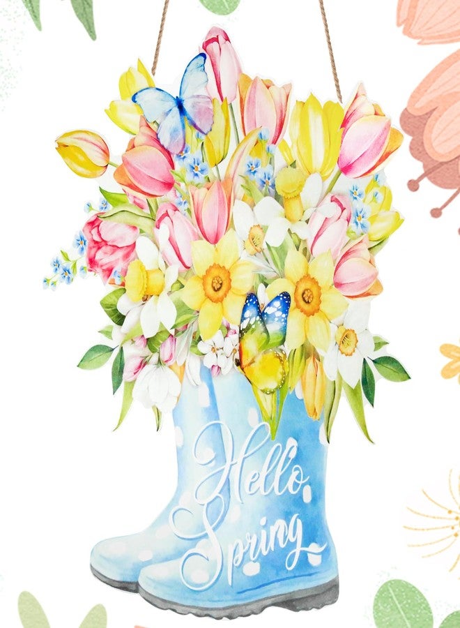 CANIPHA Hello Spring Door Signs Spring Decor for Home, Spring Door Decor Colorful Spring Decorations for Home, Wooden Spring Wall Decor Front Door Decorations Hanging Door Sign for Outdoor Indoor (Boots) - Image 1