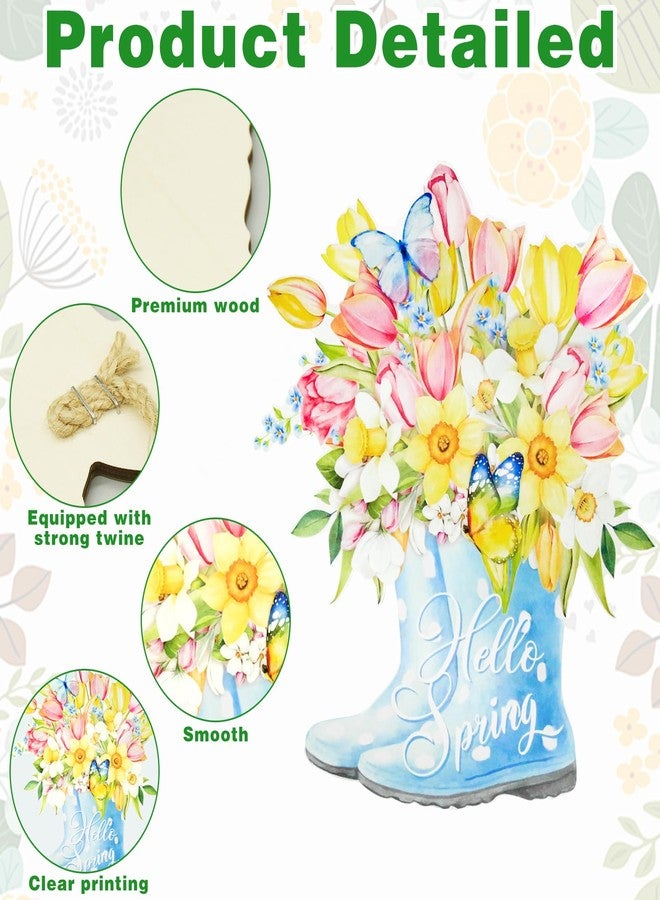 CANIPHA Hello Spring Door Signs Spring Decor for Home, Spring Door Decor Colorful Spring Decorations for Home, Wooden Spring Wall Decor Front Door Decorations Hanging Door Sign for Outdoor Indoor (Boots) - Image 3