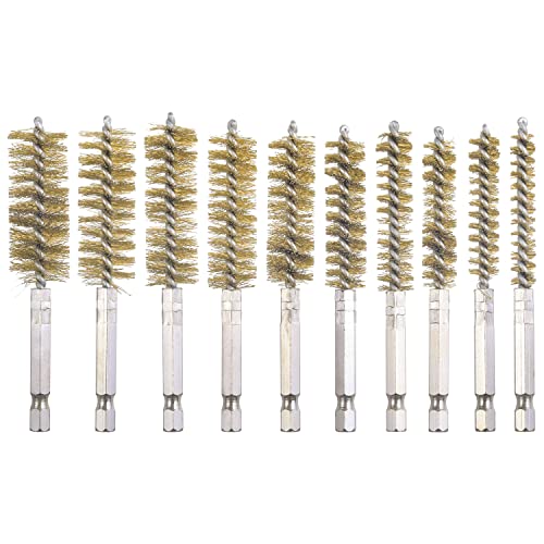 WENORA 10 Pack Bore Brush for Drill, Brass Bore Brush Drill, Stainless Steel Bore Cleaning Brush Set 1/4 Inch Hex Shank for Power Drill Impact Driver - Image 1
