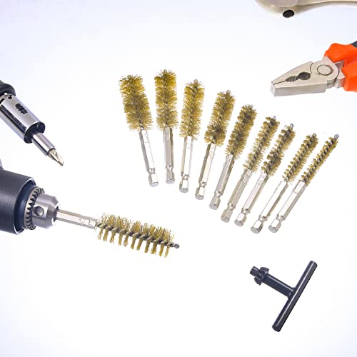 WENORA 10 Pack Bore Brush for Drill, Brass Bore Brush Drill, Stainless Steel Bore Cleaning Brush Set 1/4 Inch Hex Shank for Power Drill Impact Driver - Image 4