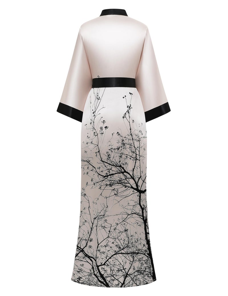 PRODESIGN Kimono Robes for Women - Long Satin Sleepwear Silky Nightgown Bathrobe Floral Dressing Gown Blouse Wedding Robe - Image 2