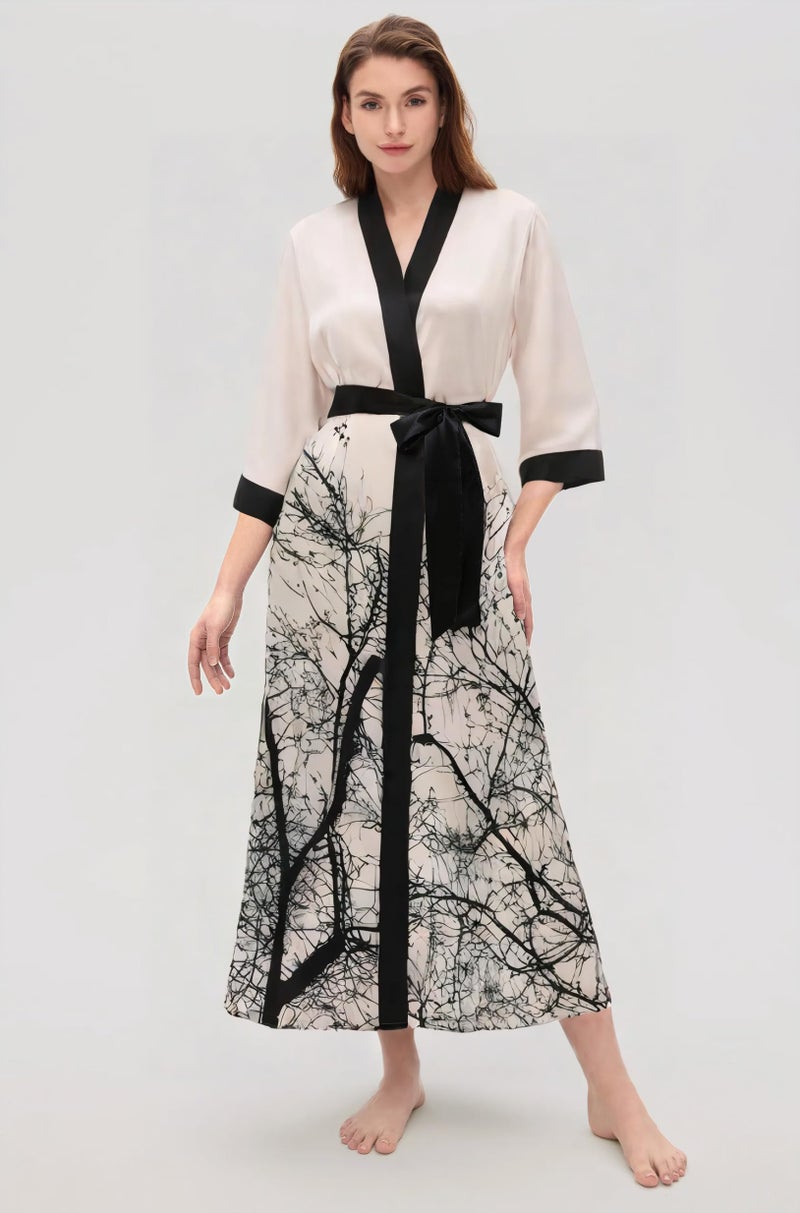 PRODESIGN Kimono Robes for Women - Long Satin Sleepwear Silky Nightgown Bathrobe Floral Dressing Gown Blouse Wedding Robe - Image 3