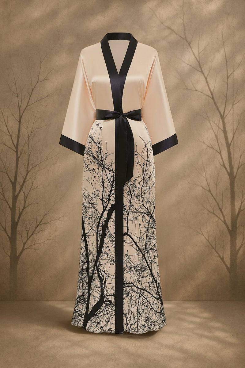 PRODESIGN Kimono Robes for Women - Long Satin Sleepwear Silky Nightgown Bathrobe Floral Dressing Gown Blouse Wedding Robe - Image 5