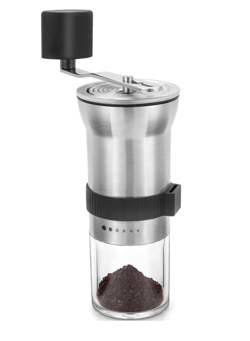 SOLARAE Upgrade Manual Coffee Grinder, Portable Stainless Steel Hand Crank Coffee Bean Grinder, Hand Coffee Grinder 6 Coarseness Settings, burr coffee grinder with Ceramic Burrs, Perfect for families - Image 1