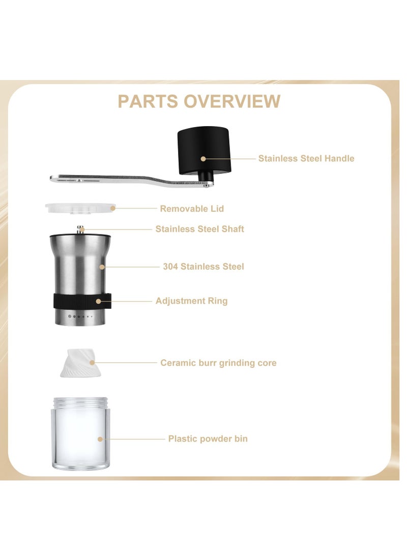 SOLARAE Upgrade Manual Coffee Grinder, Portable Stainless Steel Hand Crank Coffee Bean Grinder, Hand Coffee Grinder 6 Coarseness Settings, burr coffee grinder with Ceramic Burrs, Perfect for families - Image 4