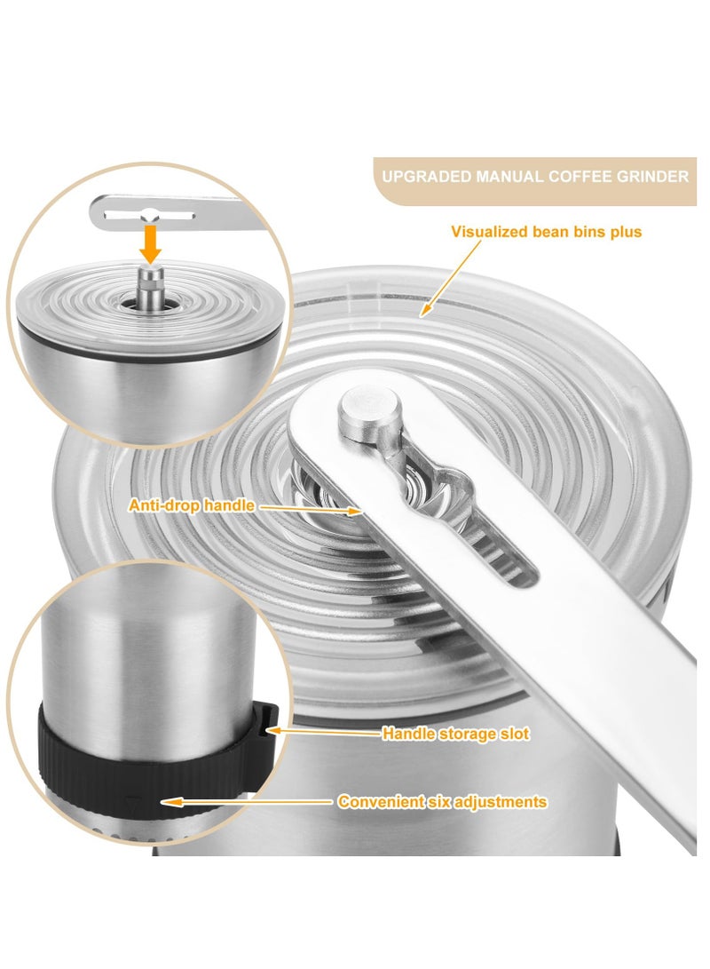 SOLARAE Upgrade Manual Coffee Grinder, Portable Stainless Steel Hand Crank Coffee Bean Grinder, Hand Coffee Grinder 6 Coarseness Settings, burr coffee grinder with Ceramic Burrs, Perfect for families - Image 2