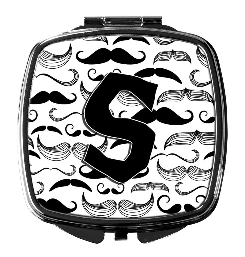 Caroline's Treasures CJ2009-SSCM Letter S Moustache Initial Compact Mirror Decorative Travel Makeup Mirror for Women Girls Gifts Pocket Makeup Mirror Folding Handheld - Image 1