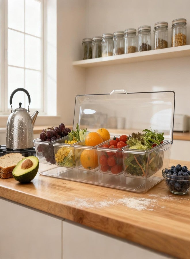 Pesilo Ice Chilled Condiment Server, 5 Removable Compartments Condiment Containers with Lids Drain Plug, Clear Garnish Tray Serving Platter Holder for Caddy Fruit Snack Sauce Taco Salad Bar Supplies - Image 5