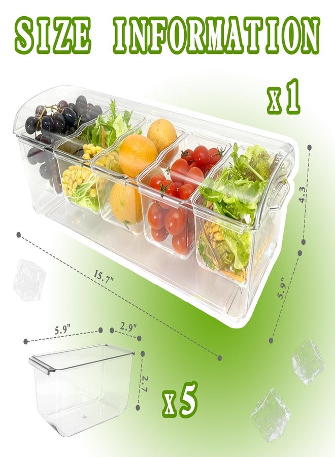 Pesilo Ice Chilled Condiment Server, 5 Removable Compartments Condiment Containers with Lids Drain Plug, Clear Garnish Tray Serving Platter Holder for Caddy Fruit Snack Sauce Taco Salad Bar Supplies - Image 2