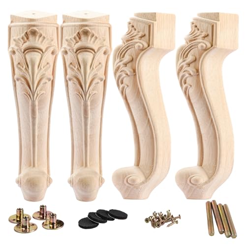 La Vane 14 inch / 35cm Wooden Furniture Legs, Set of 4 European Style Solid Wood Carving Furniture Replacement Feet Decoration for Sofa Cabinet Wardrobe Table Loveseat - Image 1