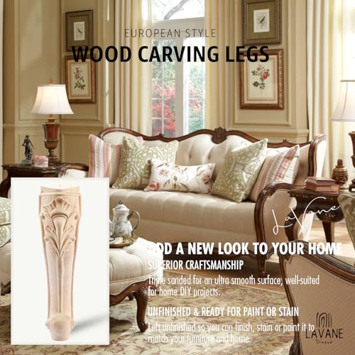 La Vane 14 inch / 35cm Wooden Furniture Legs, Set of 4 European Style Solid Wood Carving Furniture Replacement Feet Decoration for Sofa Cabinet Wardrobe Table Loveseat - Image 2