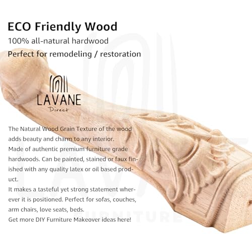 La Vane 14 inch / 35cm Wooden Furniture Legs, Set of 4 European Style Solid Wood Carving Furniture Replacement Feet Decoration for Sofa Cabinet Wardrobe Table Loveseat - Image 3