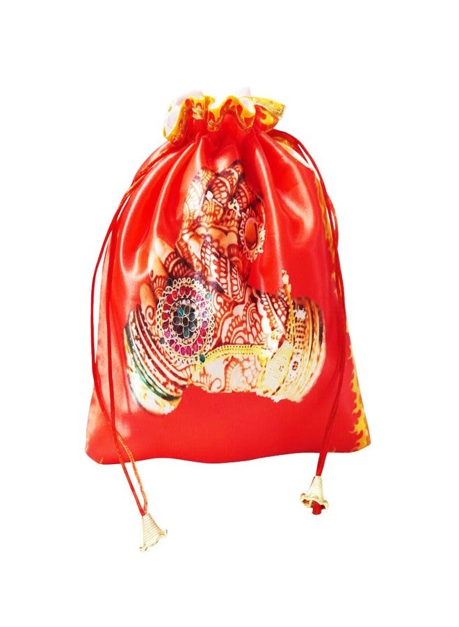 RED WIND (20 x 25 cm Potli Bags with Drawstring Closure|Pack of 10 | Mehendi Design | Fabric Gift Pouches for Pooja, Weddings, Return Gifts, Jewellery, Functions & Festivals - Image 3
