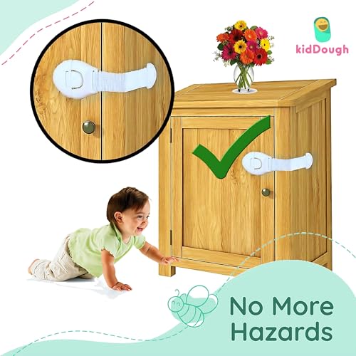KidDough Furniture Safety Locks for Kids - Pack of 4 Beige + 4 White Locks, Child Safety Locks for Drawers, Cabinets, Fridge, Cupboard Lock, Strong and Adhesive Safety Locks - Image 2