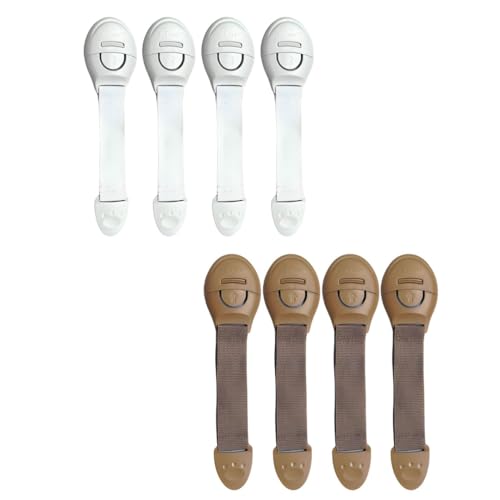 KidDough Furniture Safety Locks for Kids - Pack of 4 Beige + 4 White Locks, Child Safety Locks for Drawers, Cabinets, Fridge, Cupboard Lock, Strong and Adhesive Safety Locks - Image 1