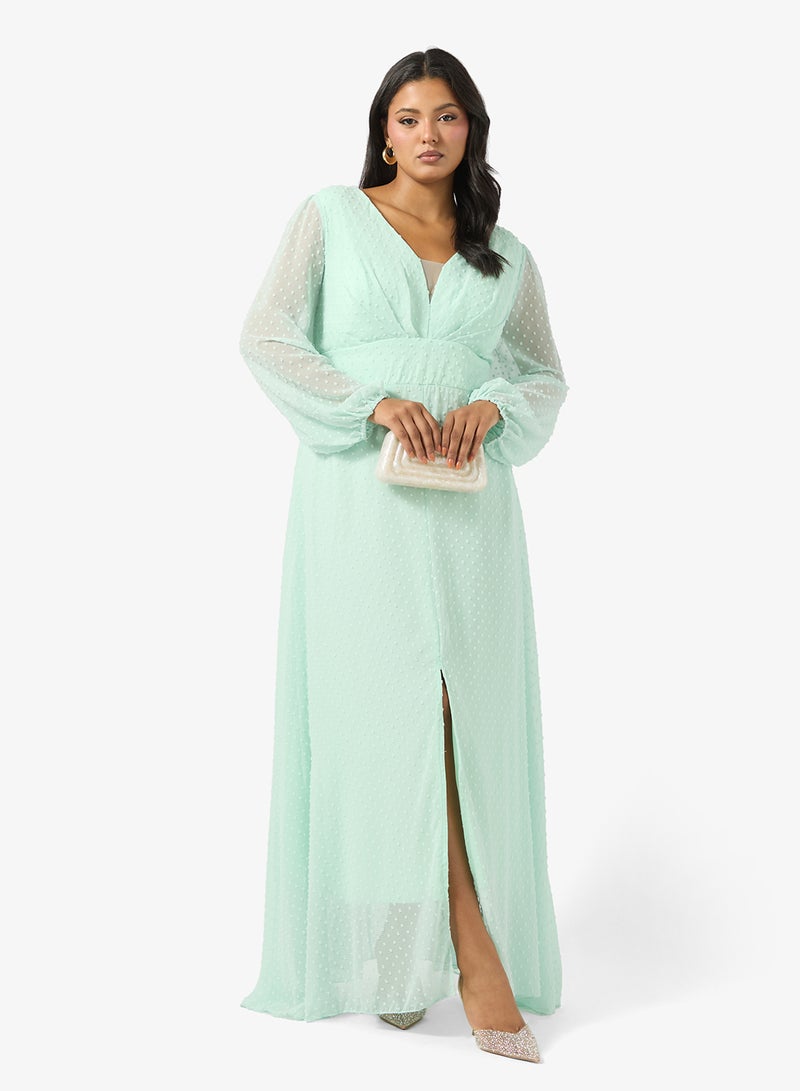 Ella Plus Puff Sleeve A-line Dress With Slit - Image 4
