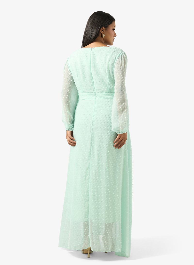 Ella Plus Puff Sleeve A-line Dress With Slit - Image 2