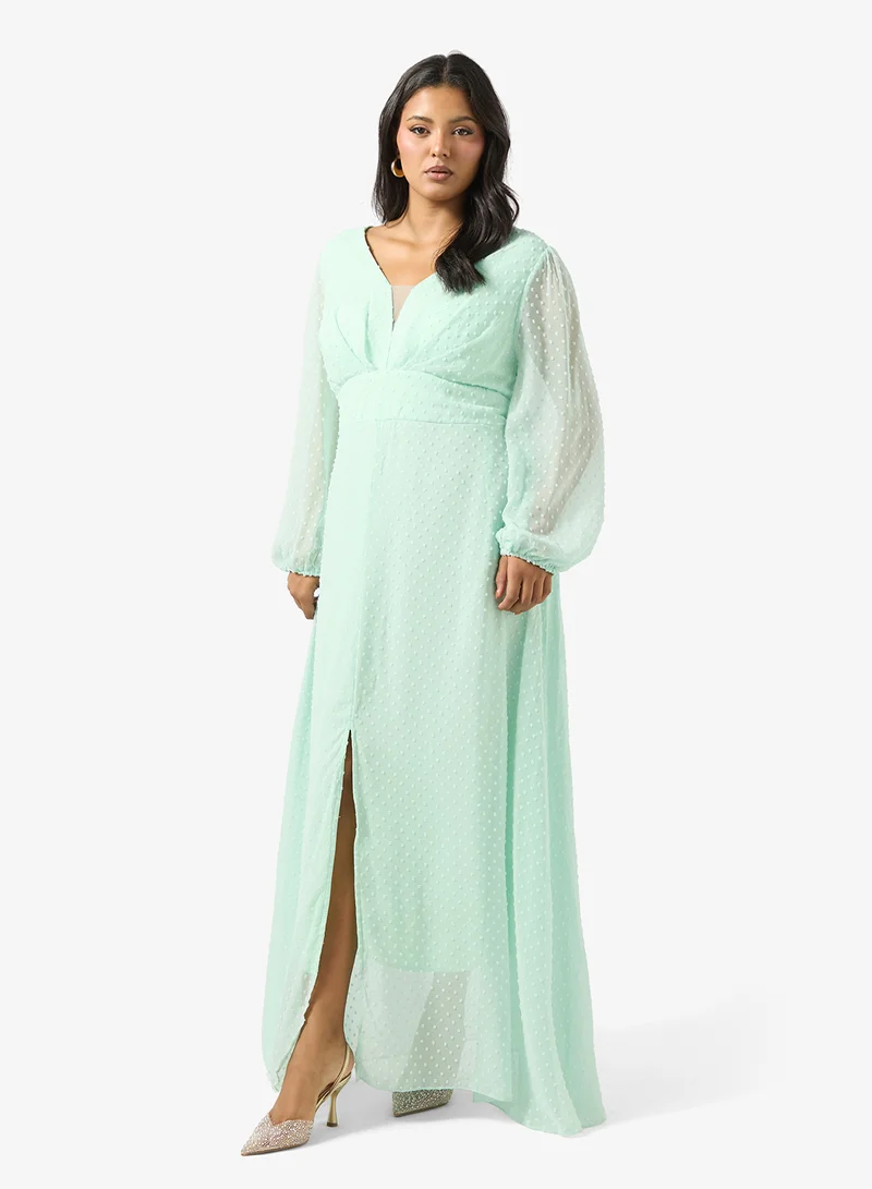 Ella Plus Puff Sleeve A-line Dress With Slit