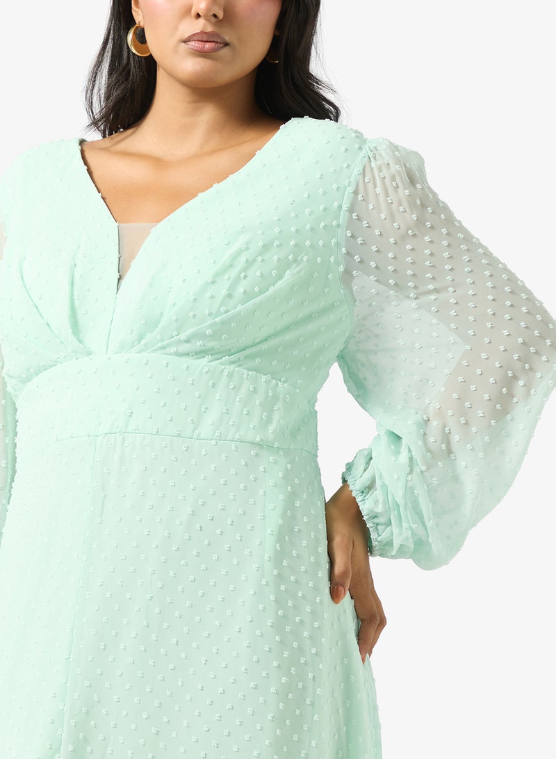 Ella Plus Puff Sleeve A-line Dress With Slit - Image 3