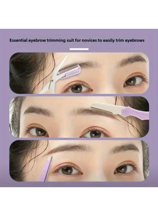 3 Pcs Eyebrow Grooming Kit Professional Set With Razor Trimmer Tweezers Scissors Comb - Image 3