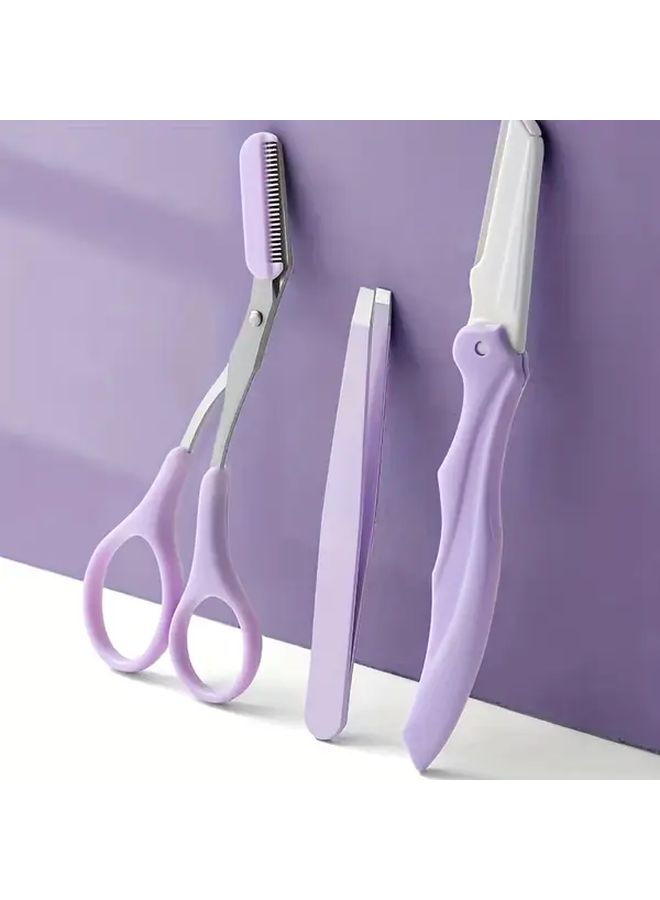 3 Pcs Eyebrow Grooming Kit Professional Set With Razor Trimmer Tweezers Scissors Comb - Image 2