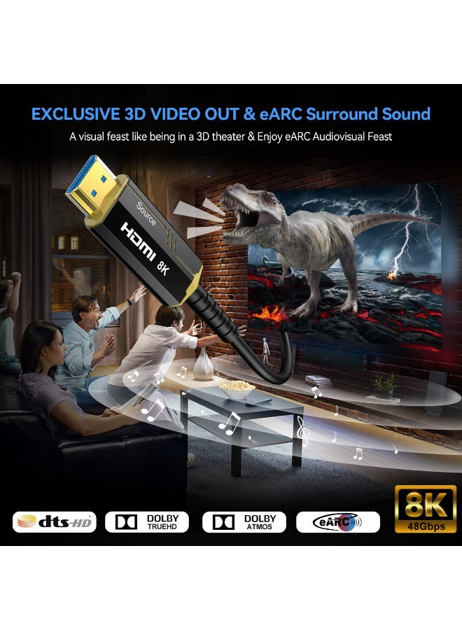 X-level 8K Fiber Optic HDMI Cables 2M, 48Gbps Ultra High Speed HDMI 2.1 Cable, 8K@60Hz, 4K@240Hz/144Hz/120Hz, Support eARC/Dolby/HDR 10+/HDCP 2.2&2.3, Compatible with PS5/Xbox Series X/Samsung/ LG 8K TV/Home Theater (Black) - Image 3