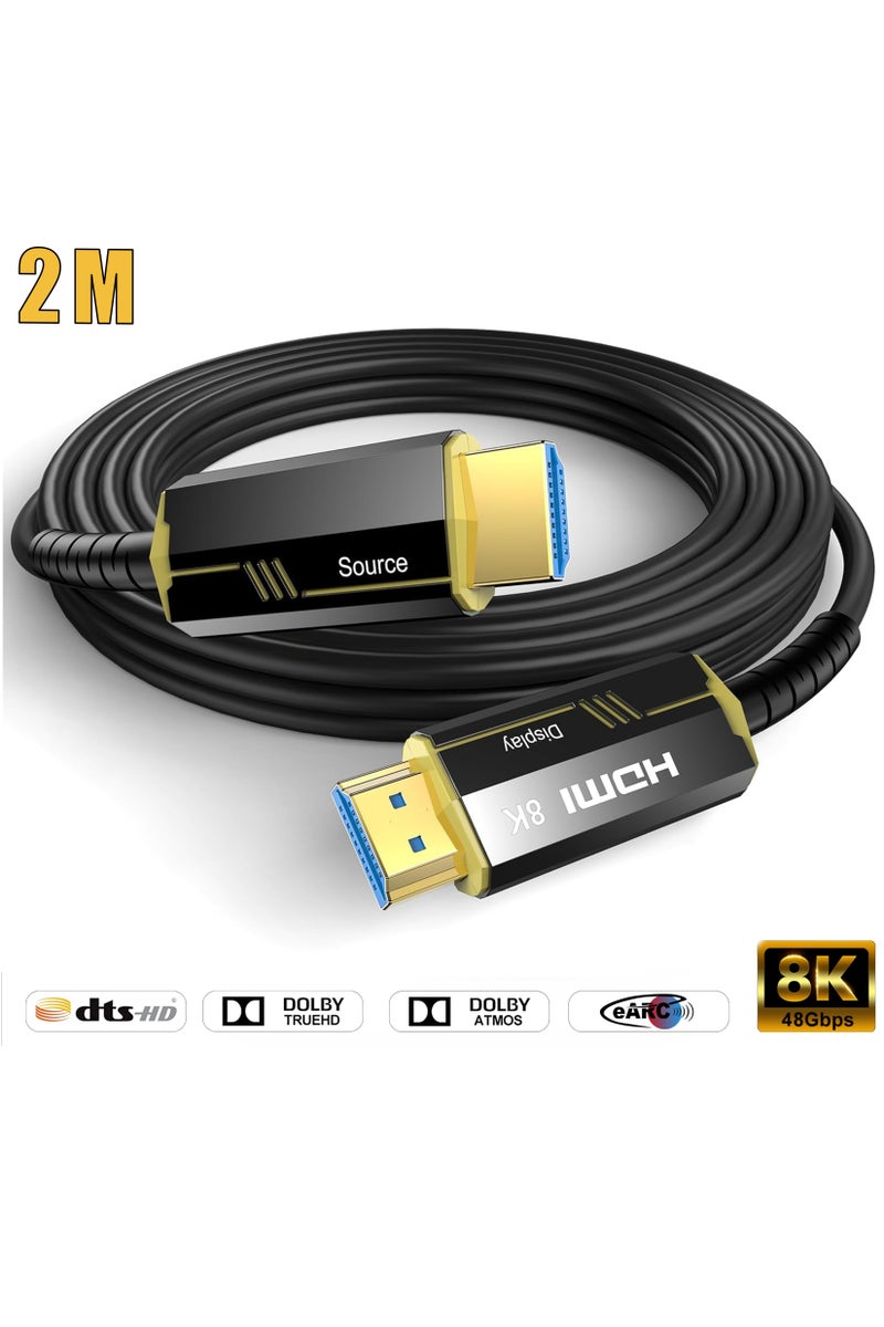 X-level 8K Fiber Optic HDMI Cables 2M, 48Gbps Ultra High Speed HDMI 2.1 Cable, 8K@60Hz, 4K@240Hz/144Hz/120Hz, Support eARC/Dolby/HDR 10+/HDCP 2.2&2.3, Compatible with PS5/Xbox Series X/Samsung/ LG 8K TV/Home Theater (Black) - Image 1