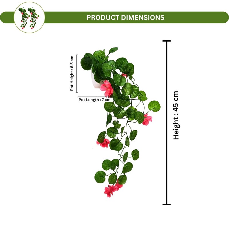 fancymart Pack of 2 Artificial Flower Vine Plants Falling with Small Size Pot - Natural Touch & Feel Home Décor - Perfect for Home and Office Decoration - Size 45 CM (8160) - Image 3