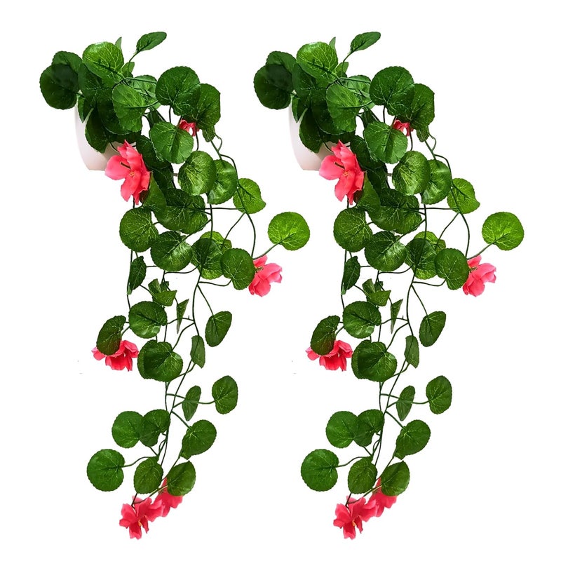 fancymart Pack of 2 Artificial Flower Vine Plants Falling with Small Size Pot - Natural Touch & Feel Home Décor - Perfect for Home and Office Decoration - Size 45 CM (8160) - Image 1