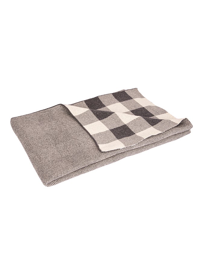 Alina Blanket 100% Cotton Knitted (Checks Light Grey Melange-Natural ) - Image 2