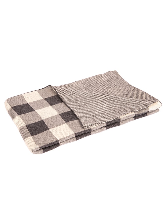 Alina Blanket 100% Cotton Knitted (Checks Light Grey Melange-Natural ) - Image 1