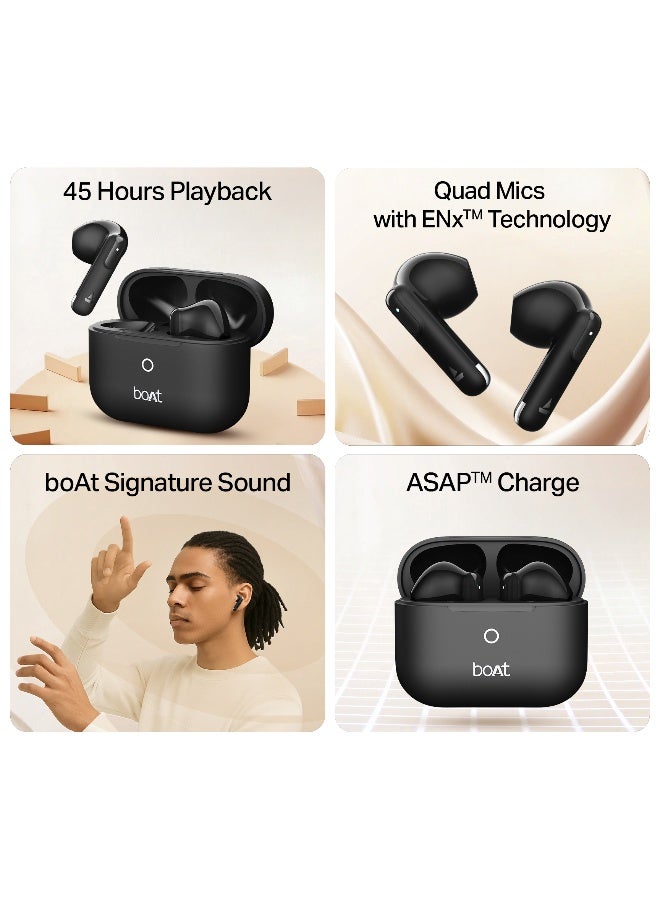 boAt Airdopes Alpha Gen 2 TWS Earbuds with 45 hrs Playtime, Quad Mics with ENx Tech, ASAP Charge, 13mm Drivers, BEAST Mode with 50 ms Low Latency, BT v5.4, USB Type-C Port & IPX5 Resistance Midnight Black - Image 2