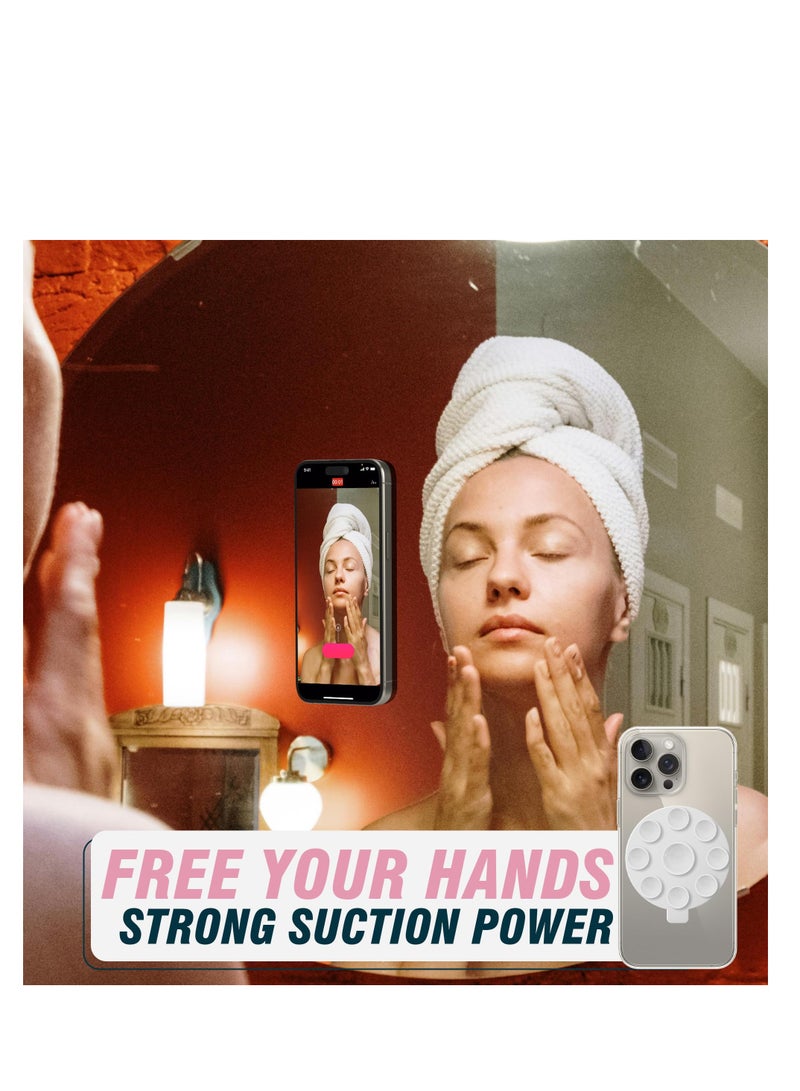 Magnetic Silicone Suction Phone Case Stand, Mirror Shower Phone Holder, Compatible with iPhone 15/14/13/12 Series, Suitable for TikTok Videos and Selfies (White)