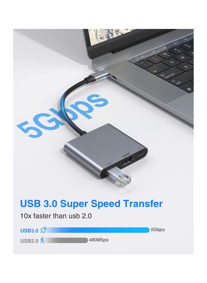 SYOSI - USB C to HDMI Adapter with 4K HDMI Output, Type-C Hub Converter to 4K HDMI USB 3.0 PD Charging Port, USB-C Digital AV Multiport Adapter for iPhone 15 Pro Max/15 Pro/15 Plus/15, for MacBook/ for iPad - Image 1