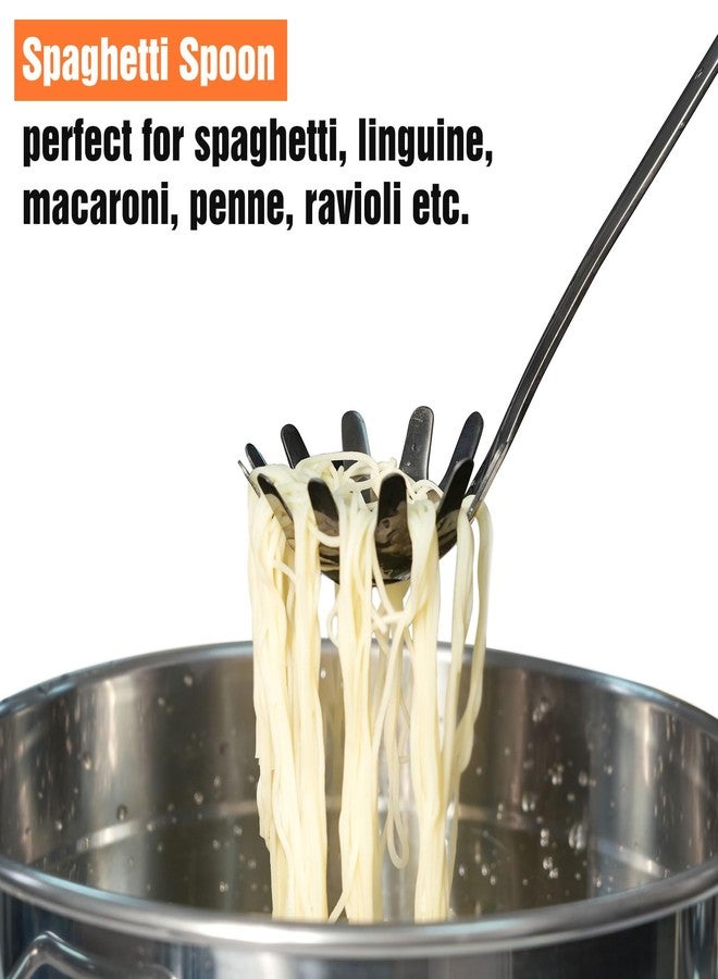 JXWING Stainless Steel Spaghetti Spoon, 13 Inch Pasta Server with Toothed Head and Comfortable Grip, Metal Pasta Fork for Serving Spaghetti, Linguine, Noodles, Ravioli and More, Black - Image 4