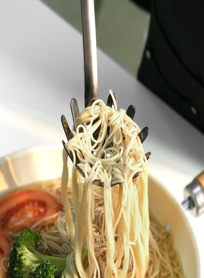 JXWING Stainless Steel Spaghetti Spoon, 13 Inch Pasta Server with Toothed Head and Comfortable Grip, Metal Pasta Fork for Serving Spaghetti, Linguine, Noodles, Ravioli and More, Black - Image 5