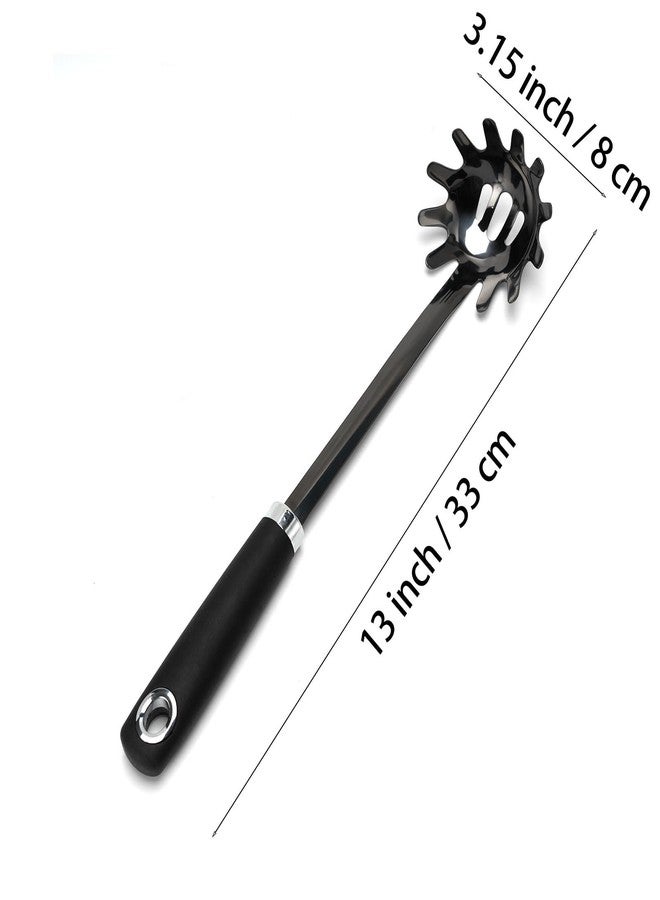 JXWING Stainless Steel Spaghetti Spoon, 13 Inch Pasta Server with Toothed Head and Comfortable Grip, Metal Pasta Fork for Serving Spaghetti, Linguine, Noodles, Ravioli and More, Black - Image 3