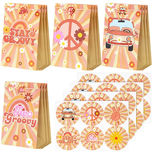 Tudomro 36 Pcs 36 Pcs Hippie Party Favors Bags Decor for Two Groovy Birthday Decorations Boho Party Supplies with Stickers Two Groovy Rainbow Decorations for Birthday Baby Shower Gathering Supplies - Image 1