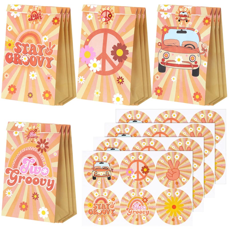 Tudomro 36 Pcs 36 Pcs Hippie Party Favors Bags Decor for Two Groovy Birthday Decorations Boho Party Supplies with Stickers Two Groovy Rainbow Decorations for Birthday Baby Shower Gathering Supplies - Image 2