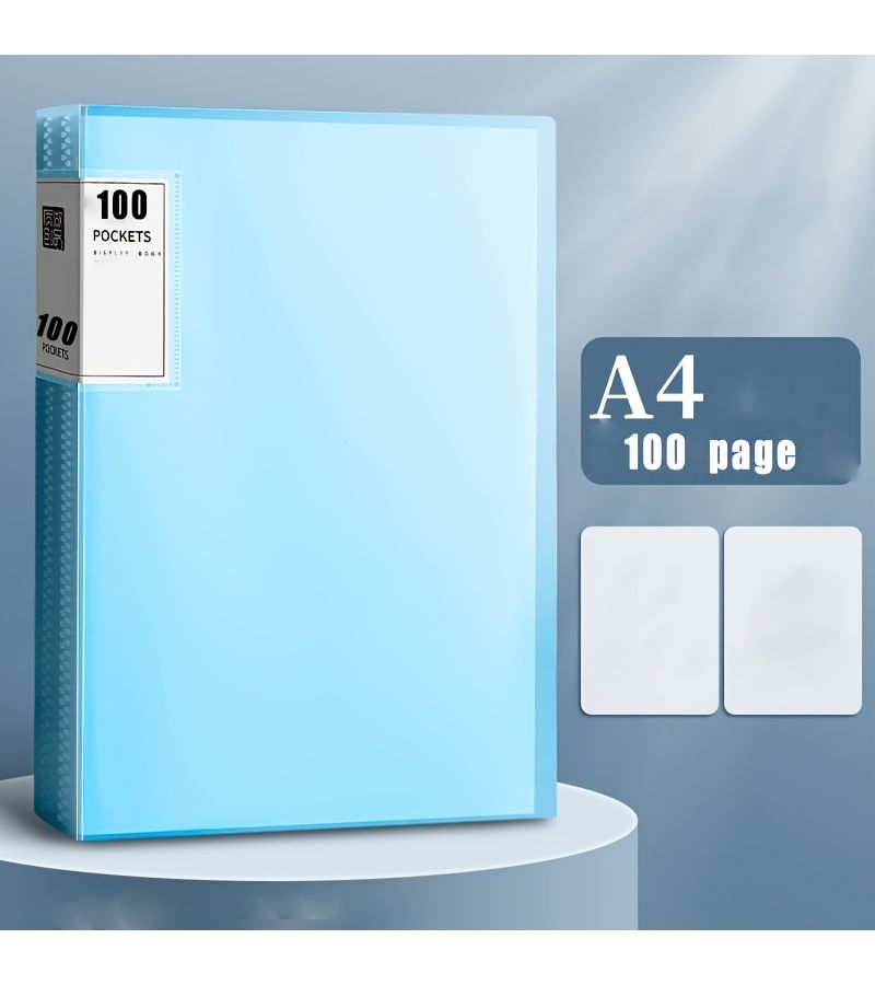 حافظة بلاستيكية زرقاء بحجم A4، 100 صفحة، منظم ملفات متعدد الطبقات - Image 4
